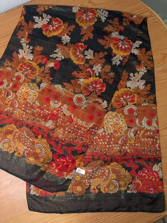 vintage JP collections hair neck scarf Italy floral metallic 61
