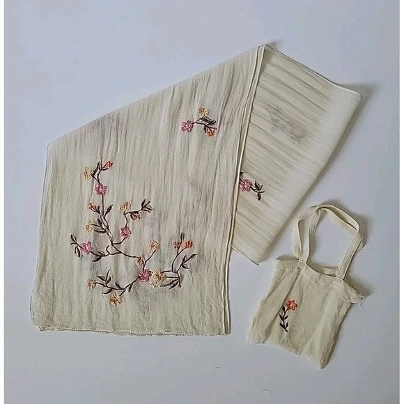 Embroidered Silk Scarf Pouch Set Rectangle Elegant Floral Coquette‎ Modern Retro