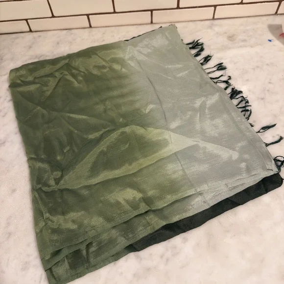 Ombre Silk Scarf Shawl‎ Wrap Green Dip Dye Fringed