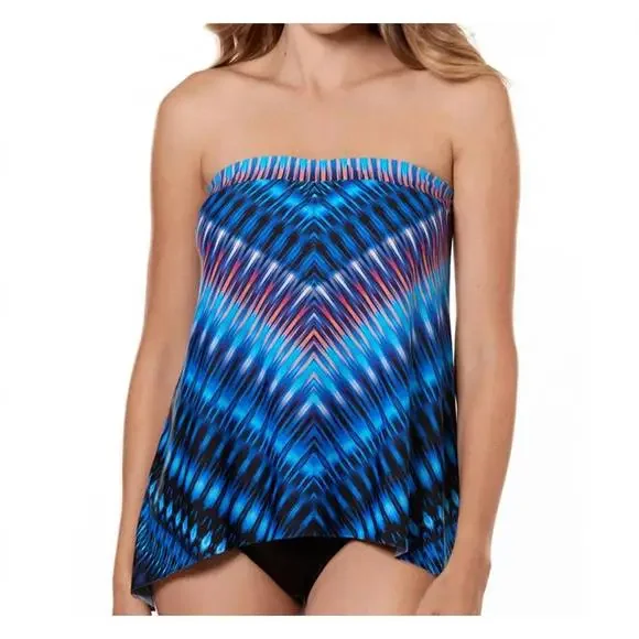 Miraclesuit Blue Black Ikat-Style Strapless Tankini