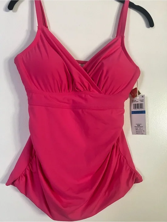 Anne Cole Hot Pink V-Neck Tankini Swim Top