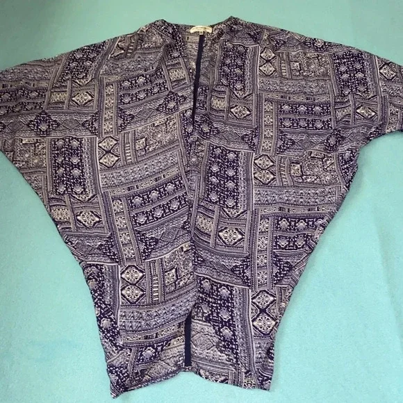COTTON ON Anja kimono patchwork pattern beaded short sleeve lagenlook size M