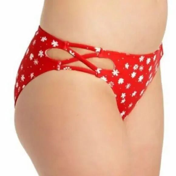 California Waves red floral bikini swim bottom