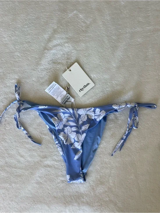 Rhythm Light Blue & White Floral Tie-Side Bikini Bottom