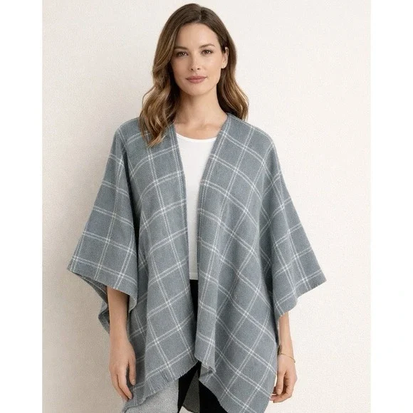 NEW Lauren Ralph Lauren Herringbone Windowpane Reversible Ruana Poncho Cape Wrap