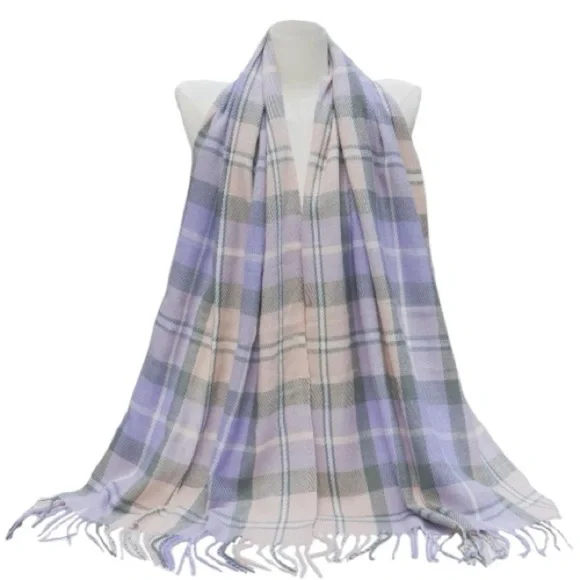 Winter Knit, Long Purple Plaid Scarf With Fringe New
