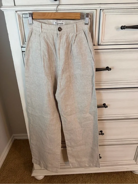 Reformation Sandstone Wide-Leg Linen Pants