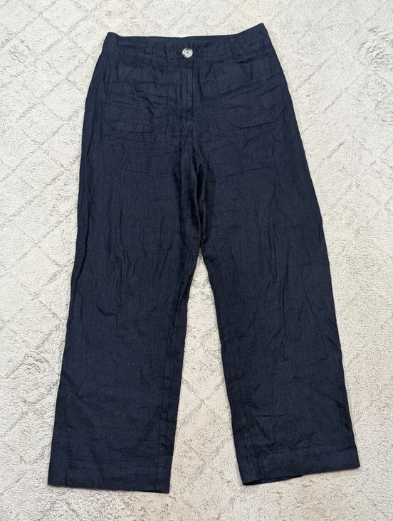 Quince Pants Womens 4 Blue Navy European Linen Wide Leg Trousers Casual