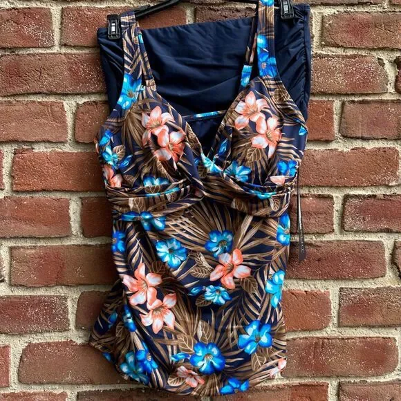 Miraclesuit $178 Floral Tankini Slimming Tummy Control Swimsuit Size 8 NWT