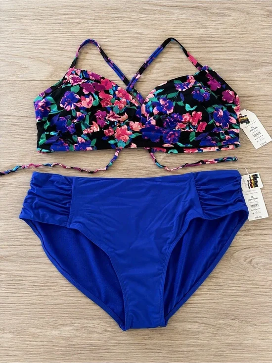 Floral Print Bikini Top with Royal Blue Bottom