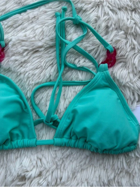 Salt & Cove Teal Triangle Bikini Top with Pink Accent Rings