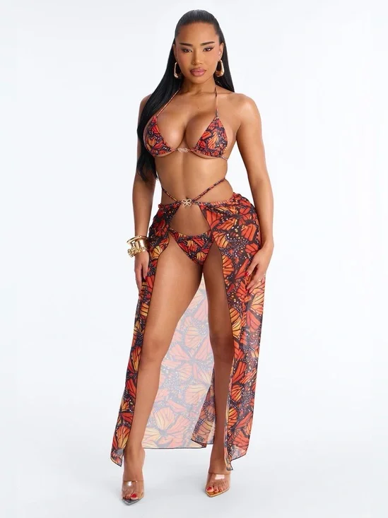 Fashion Nova 2PC Butterfly Print Bikini with Cover-Up Set🦋