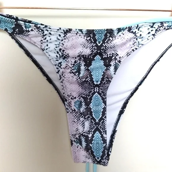 Shein Blue and Black High Cut Snake Skin Print Bikini Bottoms Size Large