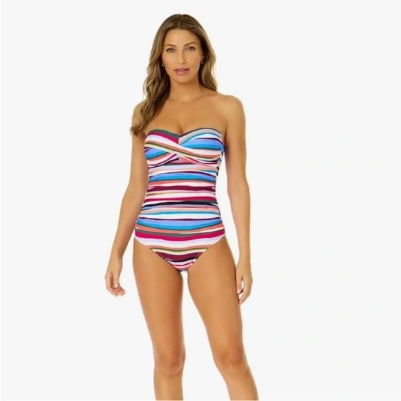 NWT La Blanca Strapless One Piece Swimsuit Women’s Size 14 Multicolor Striped