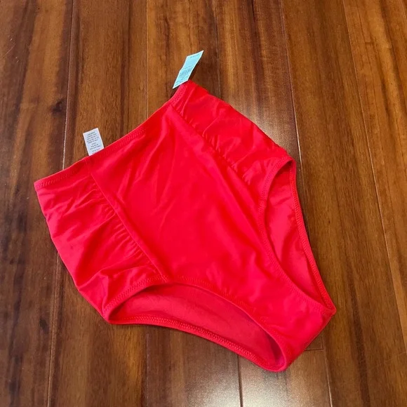 Aerie Bikini Bottom Swim Red High‎ Waisted Full Coverage Ruche New NWT XXS 2XS