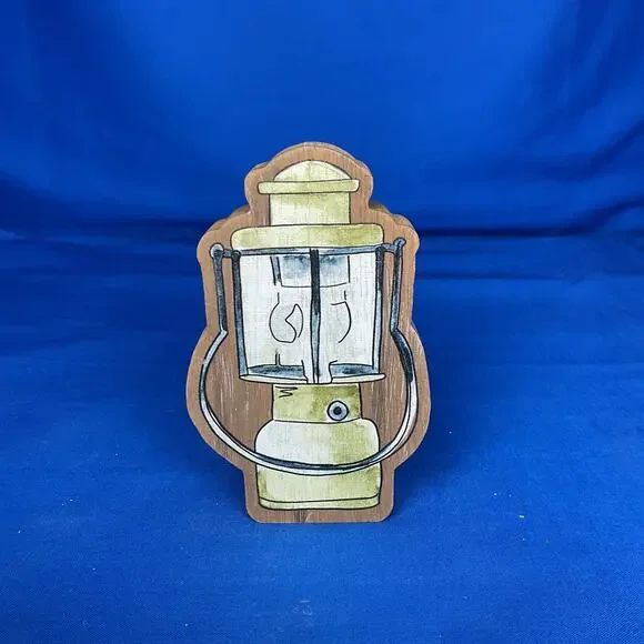 Vintage Lantern Shaped Wooden Block Sign Rustic Cabin Camping RV Camper Decor