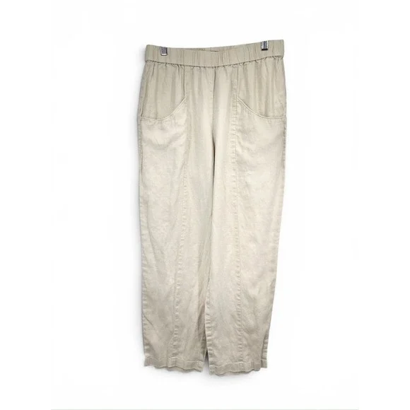 Quince European Linen Wide Leg Pants Oatmeal Beige Elastic Waist Womens Medium