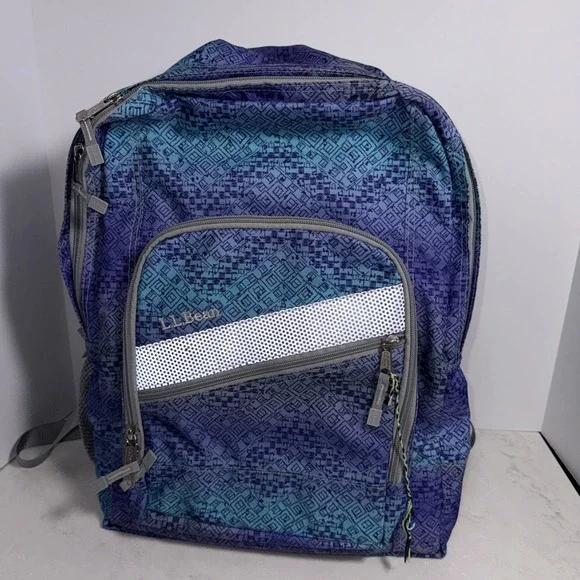 LL Bean Deluxe Book Bag Backpack Laptop Sleeve Padded Straps Purple Teal 290729