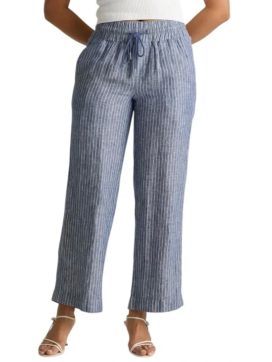 QUINCE Chambray Stripe Linen Wide Leg Pants