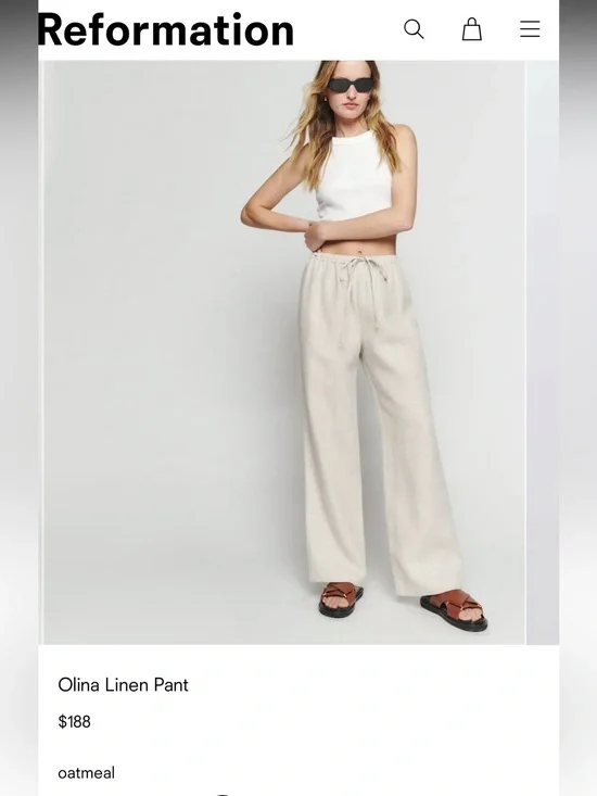 Reformation Olina Wide-Leg Linen Pants — Oatmeal