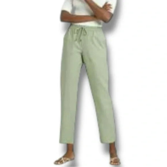 Banana Republic Size S Shaded Sage Green Elastic Waist Pull on Linen Blend Pants
