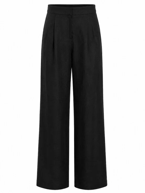 Banana Republic High Rise Pleated Linen Pants 4L Black Tall Trouser Contemporary
