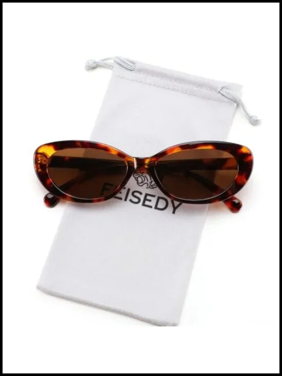 Retro Oval Cat Eye Sunglasses UV400 Protection Lightweight Plastic Frame