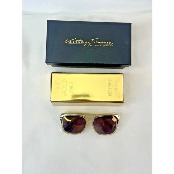 Vintage Frames By Corey Shapiro‎ Rude Metal Gold Unisex UV400 Sunglasses