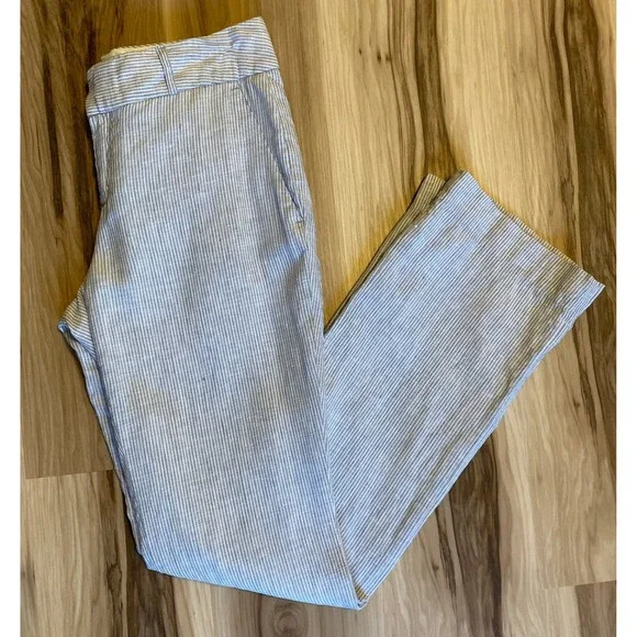 Banana Republic Martin Fit Linen Pants Blue White Seersucker Stripe Womens 2