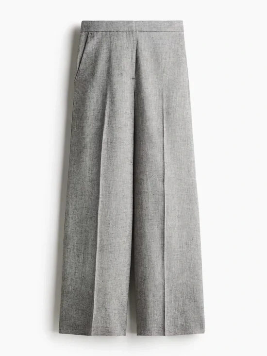 H&M wide leg linen blend pants grey melange