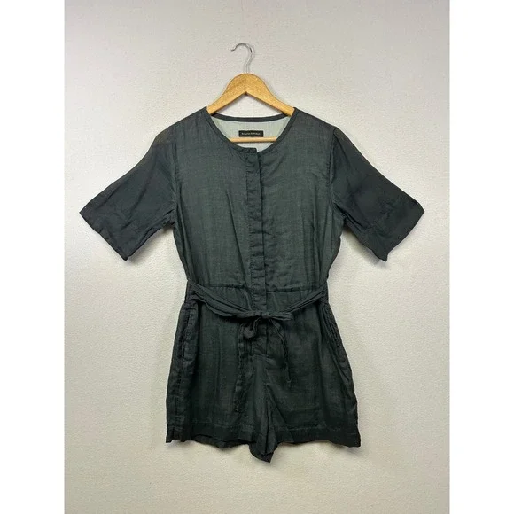 Minimalist Banana Republic Womens 10 Petite Dark Gray Ramie Utility Romper