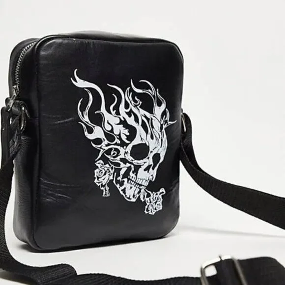 Bolongaro‎ Trevor Men's Matte Leather Skull Crossbody Bag Adjsutable Strap $209