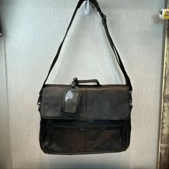 Vtg Hazel Leather Briefcase Shoulder Bag Laptop Computer Black Business Travel