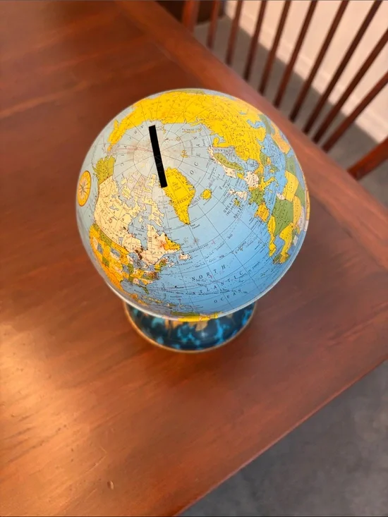 Ohio Art Classic Vintage Blue Globe Money Bank John Glenn Orbital Flight Zodiac