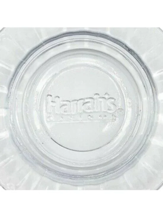 Harrah's Casino Hotel Ashtray Motel Embossed Logo Clear Glass 4.5