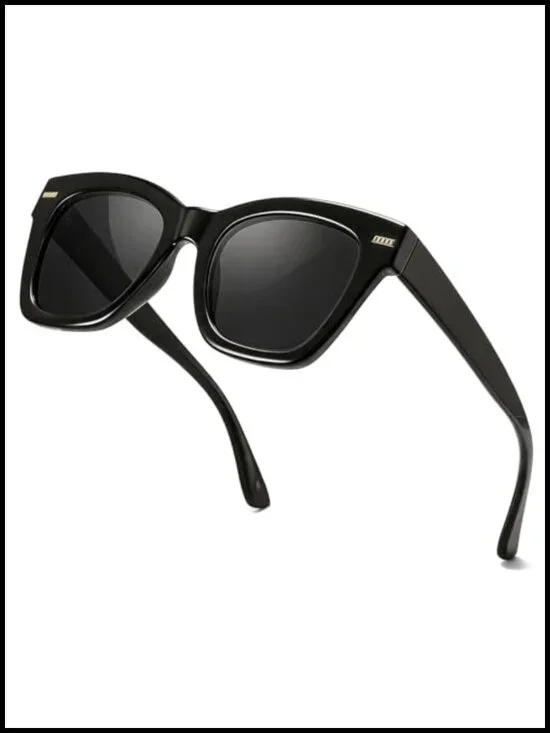 Retro Oversized Square Cat-Eye Polarized Sunglasses with Metal Accents