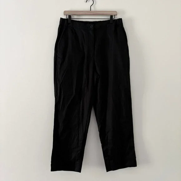 Banana Republic Pants Tapered High-Rise Large Black Linen Blend Elastic Waist