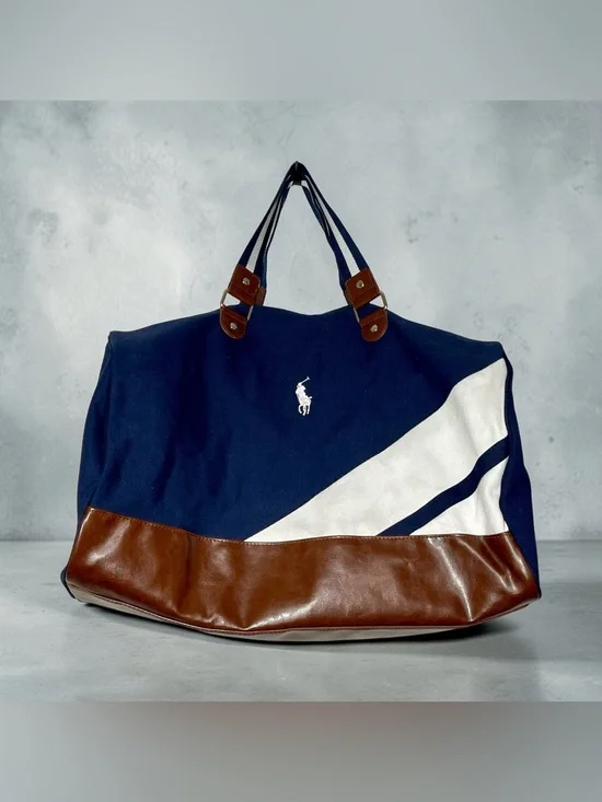 Polo Ralph Lauren Navy White Duffle Bag Adjustable Strap Solid Pattern New