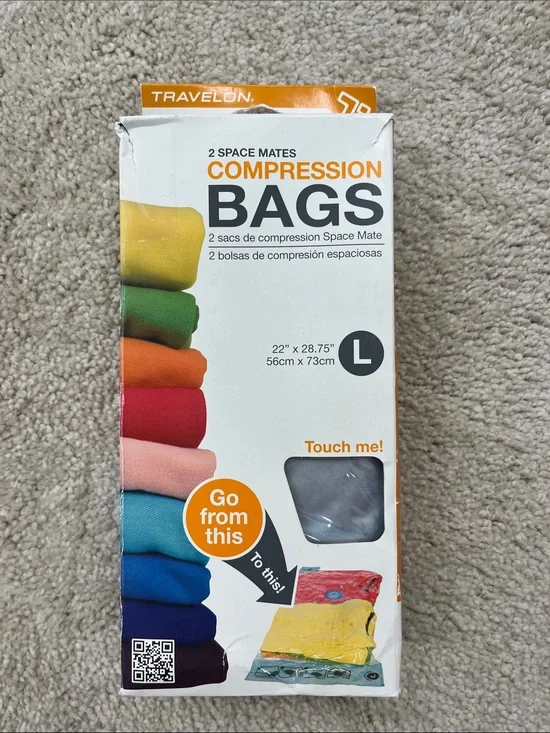 Travelon Compression Bags Large — White with Orange Accent