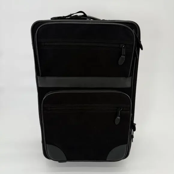 LL Bean 22” Rolling Suitcase Carry On Luggage Travel Bag Leather Trim Wheeled