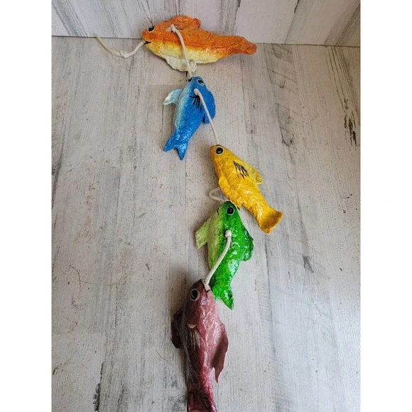 Vintage rainbow paper mache fish hanging unique Ocean Sea home‎ decor