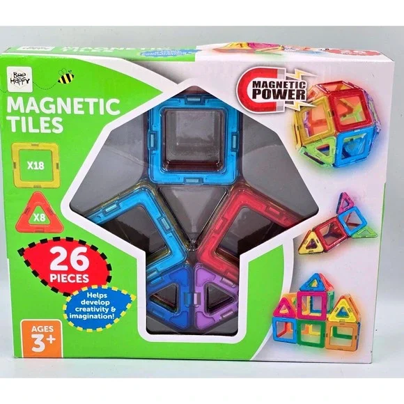 Bee Happy Magnetic Tiles 26 Piece Set Translucent Building Shapes Ages 3+ NEW