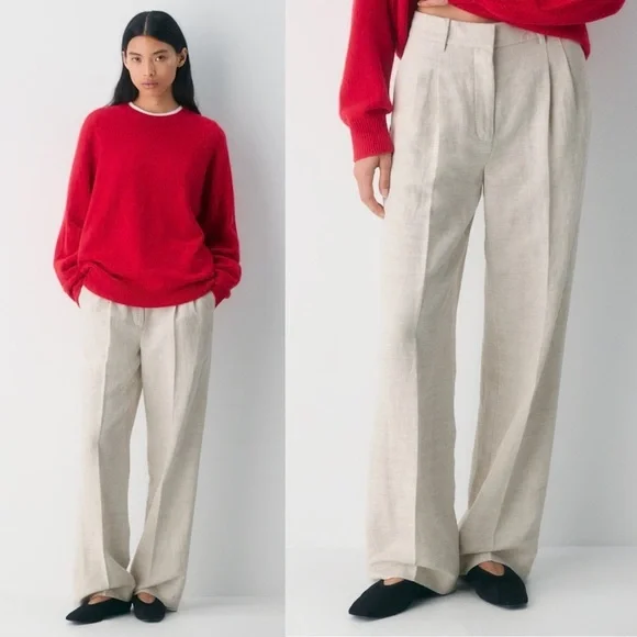 Aritzia- The Effortless Pant CruiseLinen Size 10 Natural Ecru Wide Leg Trousers