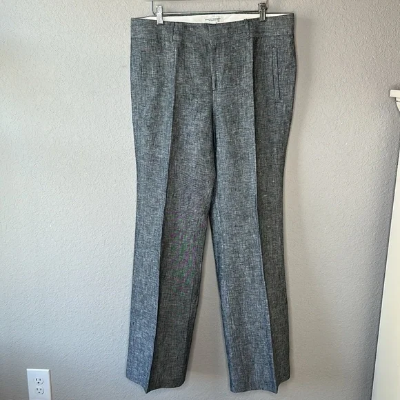 Banana Republic 100% Linen Dark Marled Grey The Martin Fit Trouser Pants Size 14