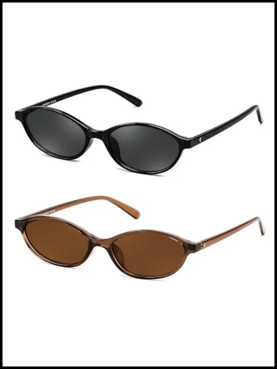 Retro Oval Cat Eye Sunglasses UV400 Protection Lightweight Narrow Shades