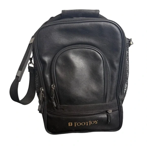 FootJoy Golf Shoe Bag Unisex Black Faux Leather Ventilated Shoulder Strap