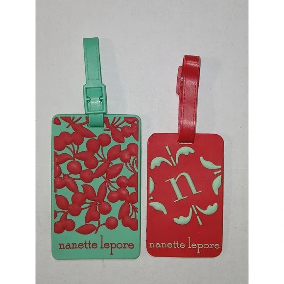 NANETTE‎ LEPORE Luggage Tag Red Mint-Green Rubber-like With Embossed Logo LOT 2
