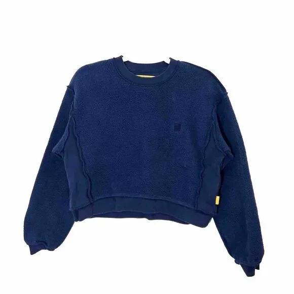 Yellow Label Co Sweatshirt Women’s XS Blue Cropped Inside Out‎ Pullover