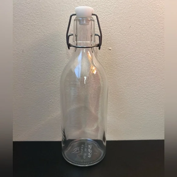 Ikea Korken Bottle Decanter Clear Glass Swing Lock Lid Metal & Silicone
