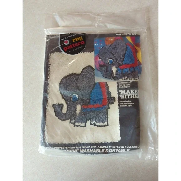 New Vintage Red Heart Rug/Pillow Pattern  6673-06 Sealed Tusky Elephant 18x24